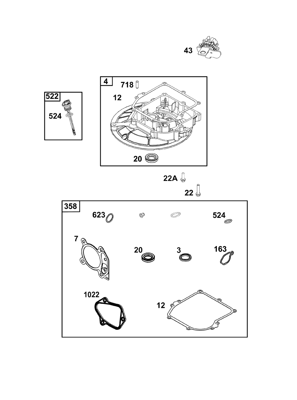 Crankcase Cover/Sump And Lubrication Group Diagram and Parts List for 09P602-0137-F1 020000 - 09Z999 Briggs and Stratton Engine